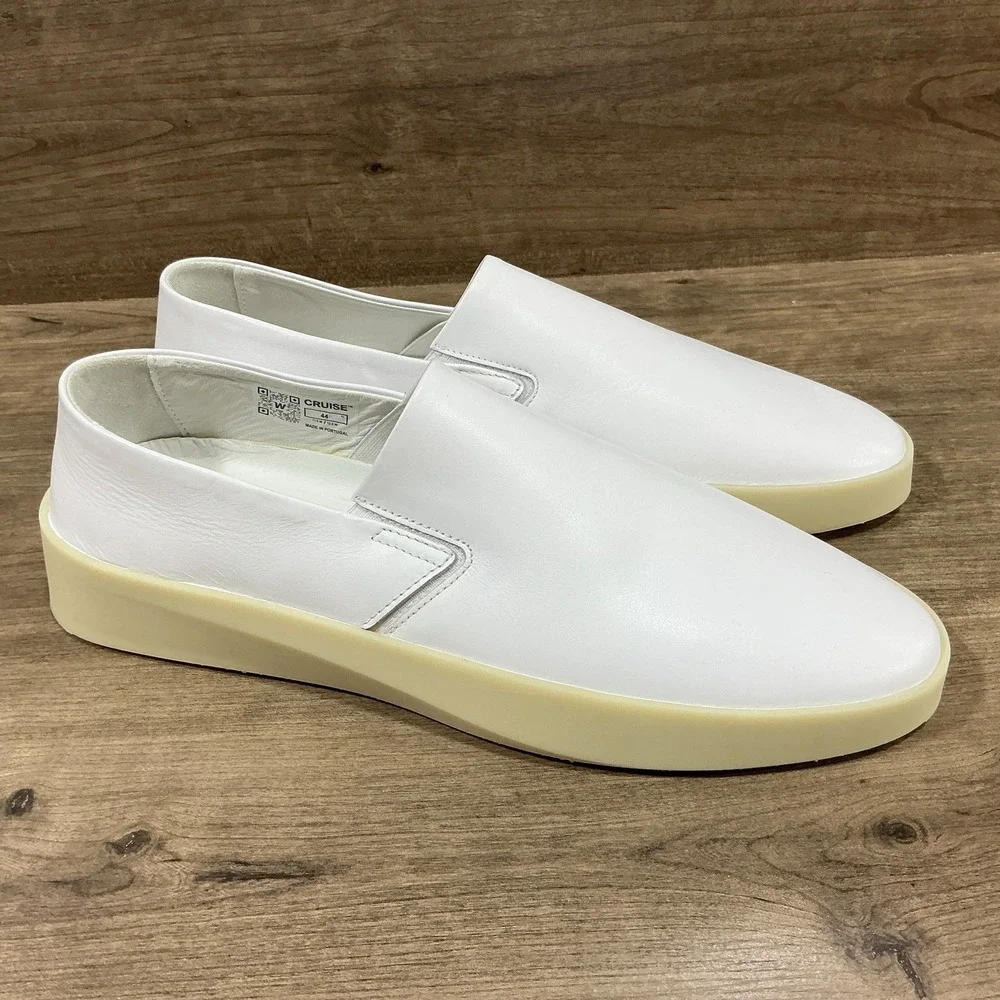 Wolf & Shepherd Shoes Mens 11 EU 44 White Leather Cruise Slip On Sneakers NEW